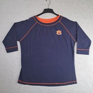 VTG Auburn Tigers Logo Athletic XXL 3/4 Sleeve Gathered Double Collar T Shirt